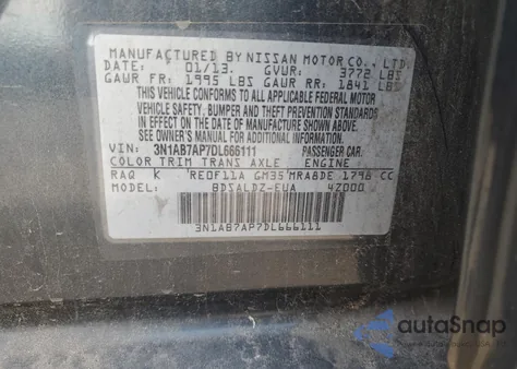 2013 Nissan Sentra S из США, поврежденный, VIN 3N1AB7AP7DL666111